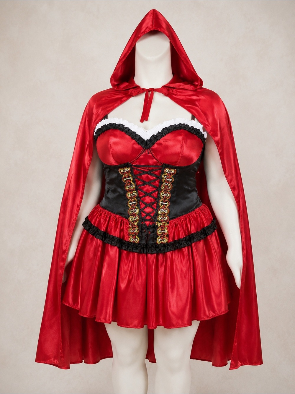 Spirit Red and Black Satin Hooded Corset Dress